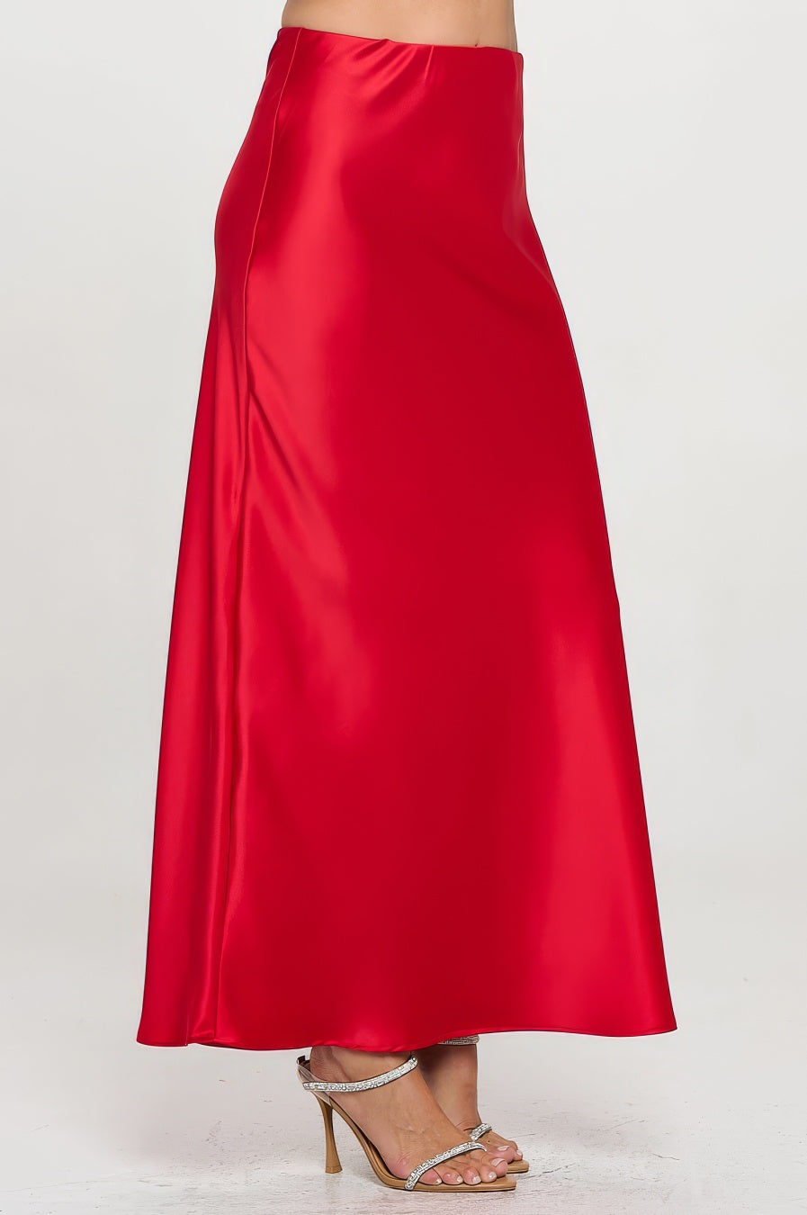 Silky Red Satin Skirt