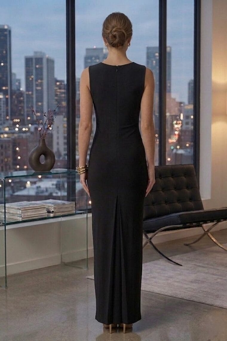 Sleek Maxi Dress with Gold Accent
