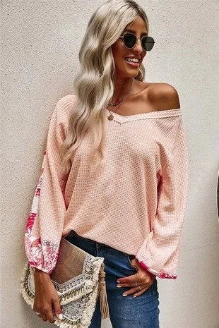Loose Fit Top with Floral Sleeves