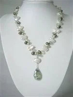 Green & White Freshwater Pearls With a Jade Teardrop