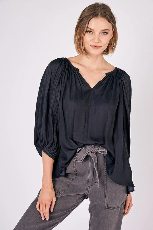 Balloon Sleeve Top - Cropped V-Neck Statement Piece