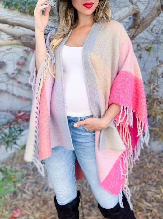 Plaid Knitted Kimono - Cozy Winter Clearance Essential