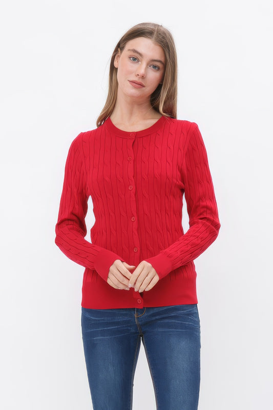 Classic Cable Knit Button Cardigan