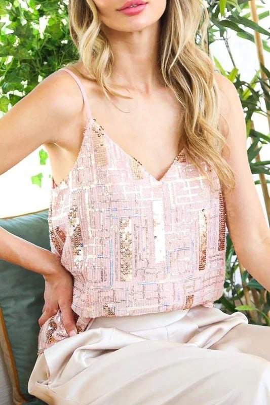 Sequin Tank Top Geometric Pattern