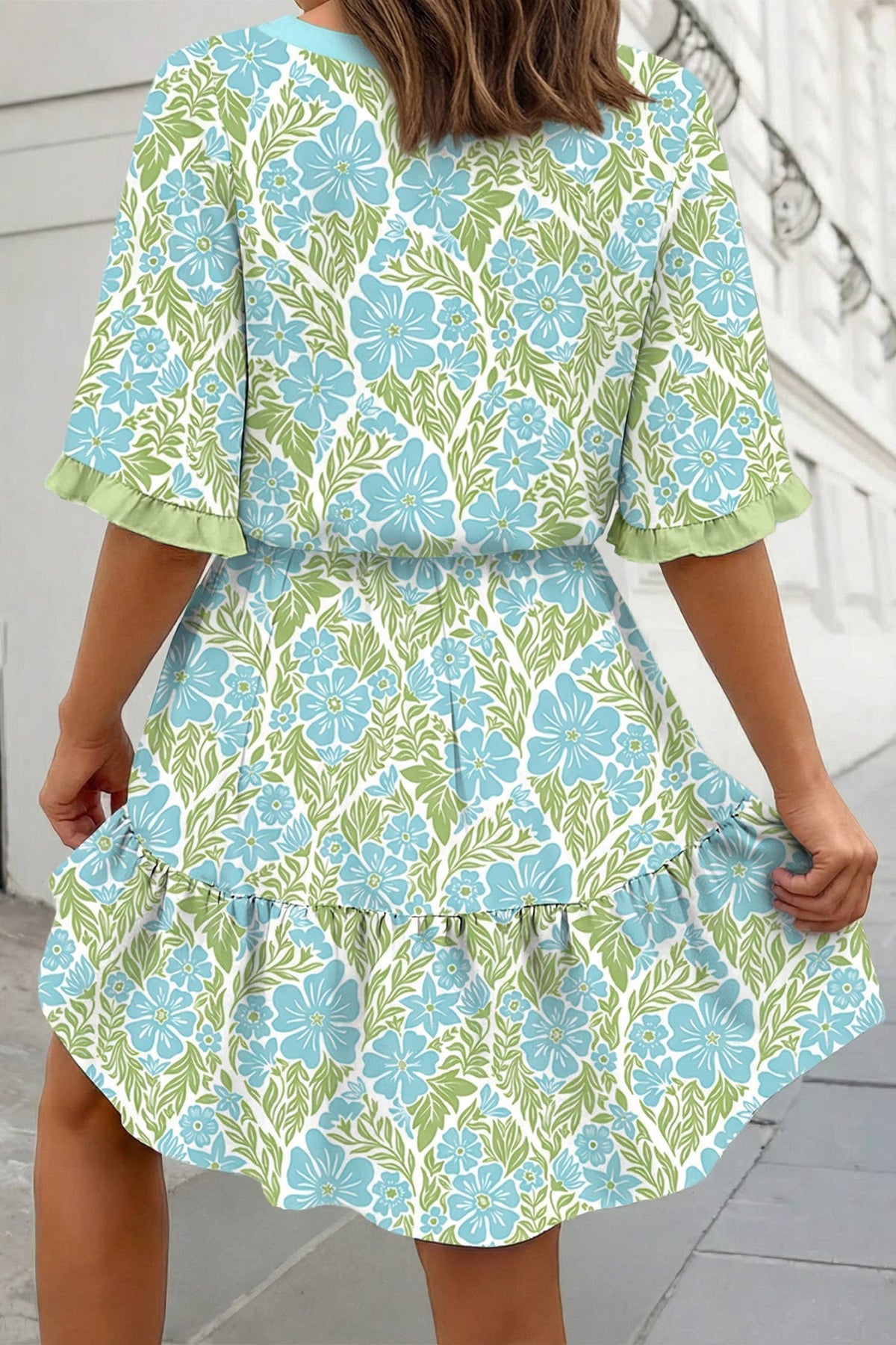 Floral Print Frill Trim Blouse