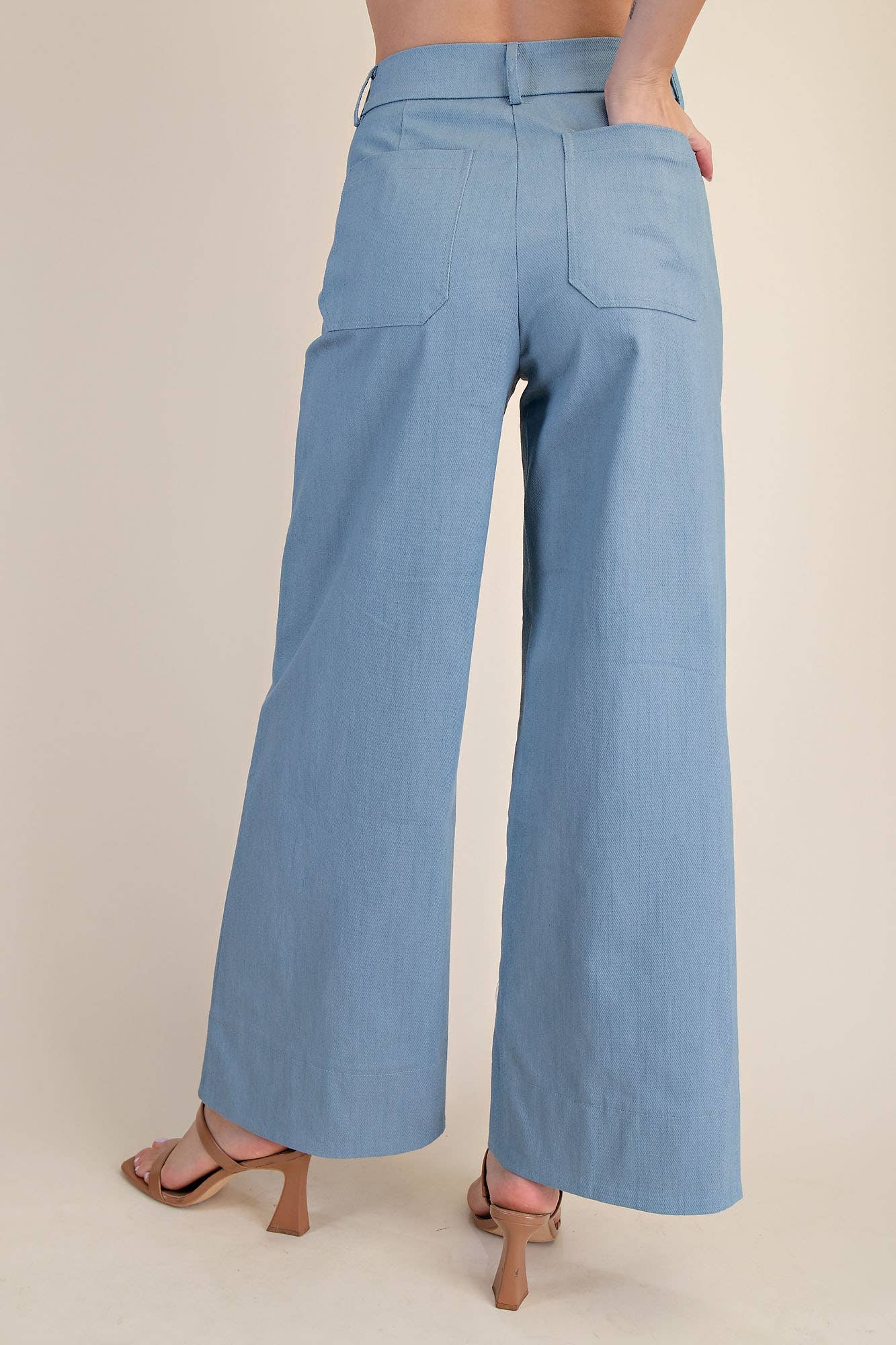 High Rise Front Pocket Wide Leg Jeans