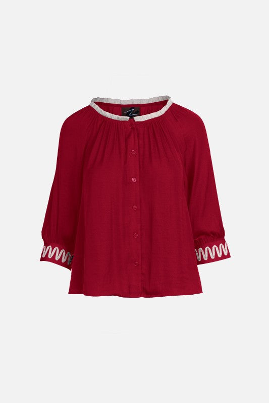 Abstract Applique Popover Blouse