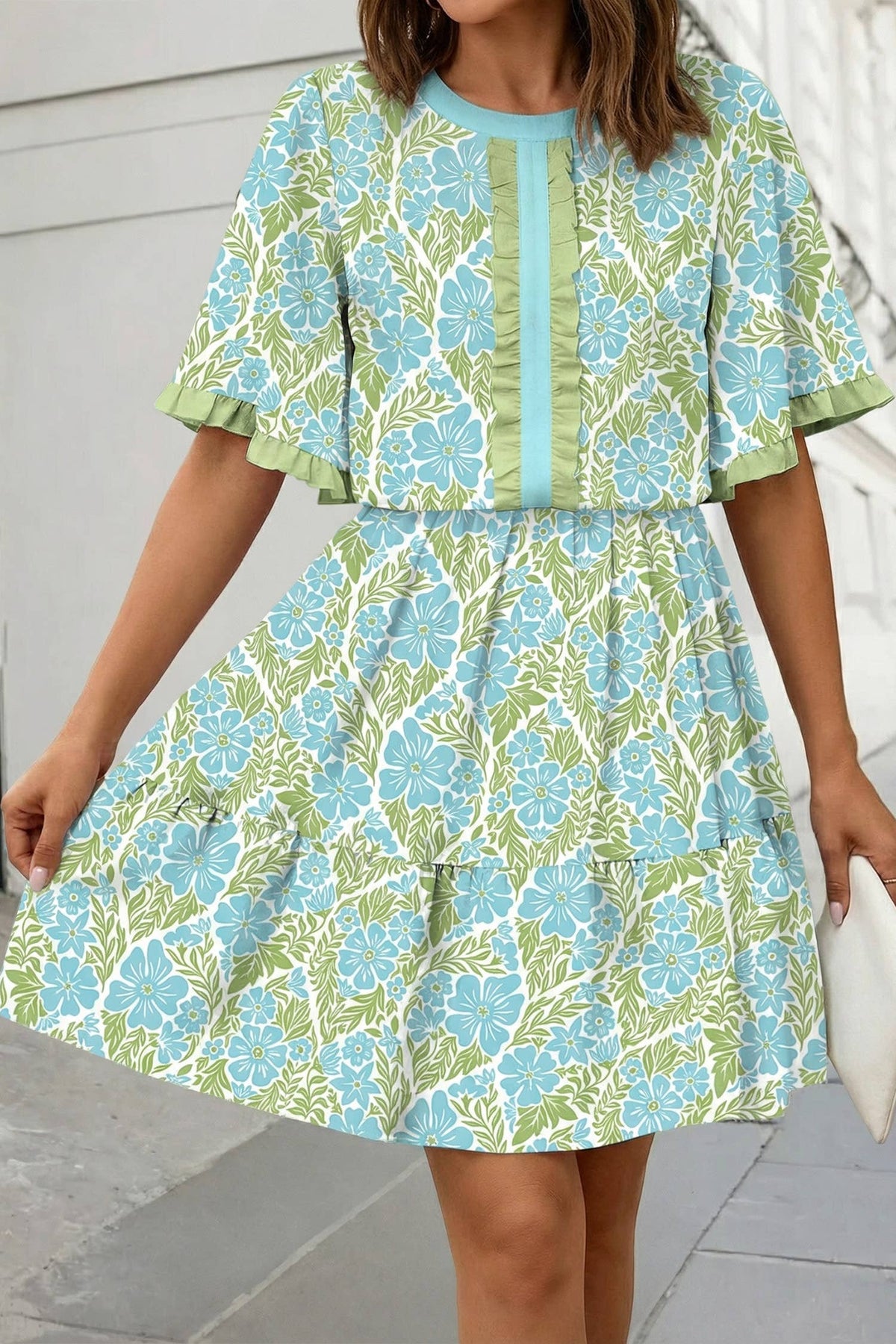 Floral Print Frill Trim Blouse