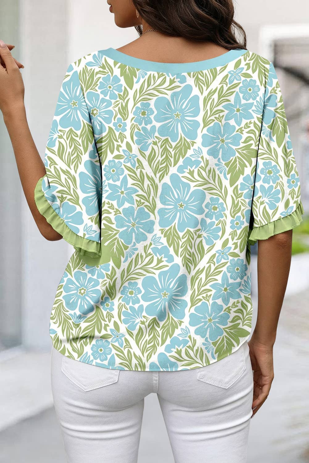 Floral Print Frill Trim Blouse