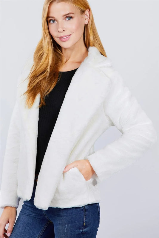 Notched Collar Faux Fur Jacket