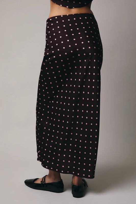 Polka Dot Bias Satin Midi Skirt