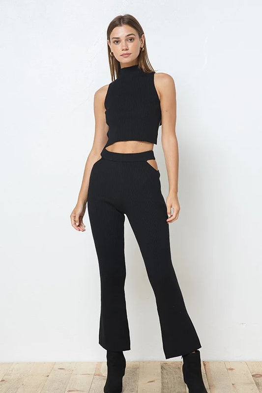 Cut Out Chic Set - Trendy Rib Knit Two-Piece