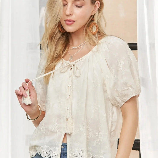Lace Short Sleeves Top