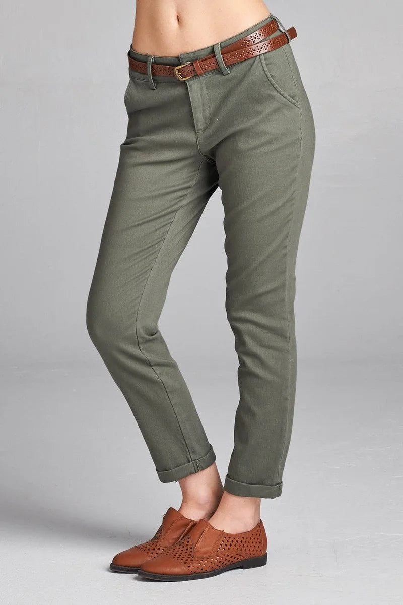 Cotton Twill Long Pants with Belt